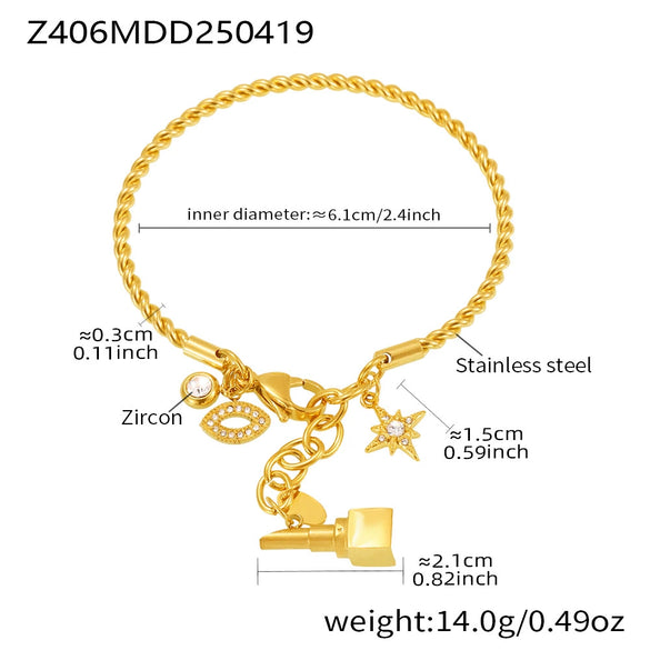 316L Stainless Steel Zircon Woven Twist Bracelet Fashion Geometric Accessories Electroplating