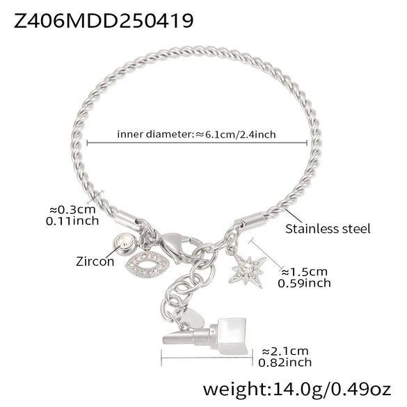 316L Stainless Steel Zircon Woven Twist Bracelet Fashion Geometric Accessories Electroplating
