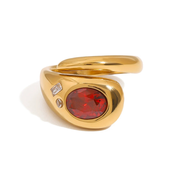 Stainless Steel Zirconium Snake Open Ring Jewelry With Geometric Pattern And Gold Plated Electroplating Original Design