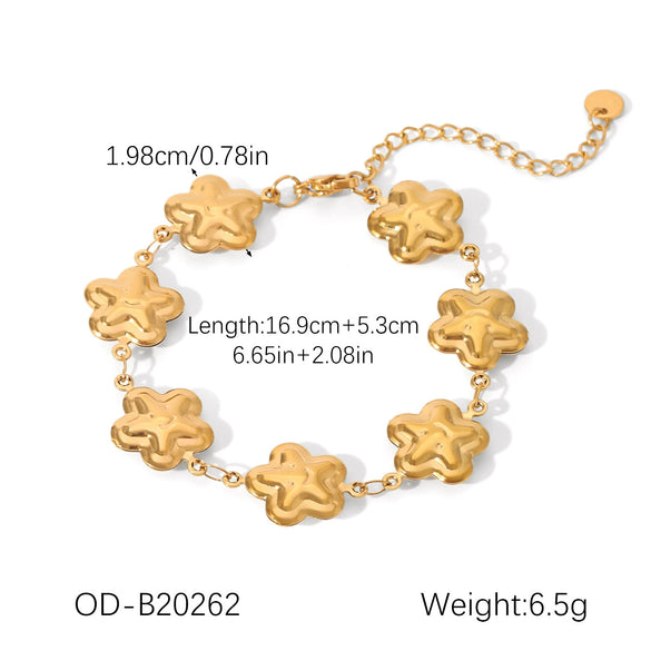 Star And Moon Fashion Trendy Stainless Steel Bracelet For Women With Flower Shape Pvd Vacuum Plating