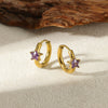 Star Birthstone Stainless Steel Earrings Set With Diamonds Geometric Style Unisex