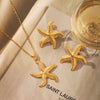 Starfish Pendant Stainless Steel Necklace And Earrings For Women With Marine Life Pattern And Vacuum Plating