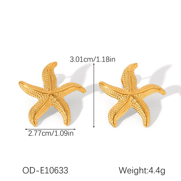 Starfish Pendant Stainless Steel Necklace And Earrings For Women With Marine Life Pattern And Vacuum Plating
