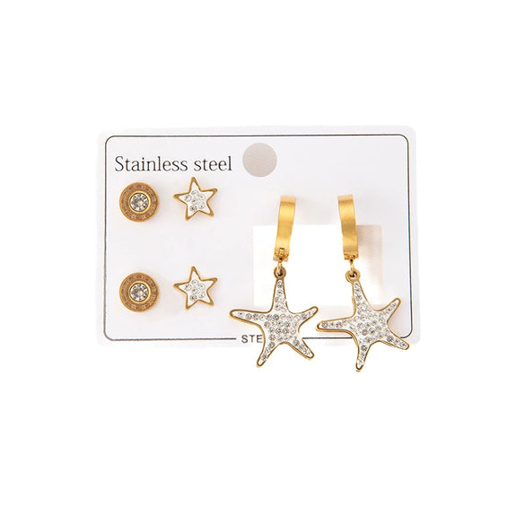 Starfish Zircon Titanium Steel Electroplated Earrings