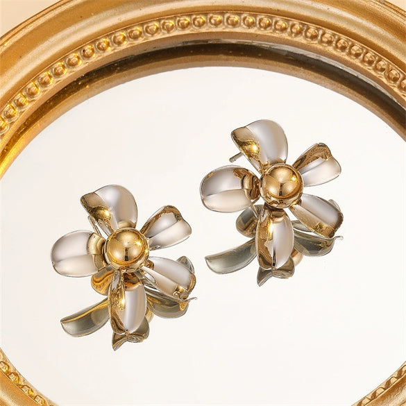 Statement Flowershaped Electroplated Metal Earrings For Women Elegant Trendy Fashion Jewelry