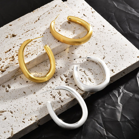 Statement Geometric Round Earrings For Women Brushed Copper With Real Gold Plating And Edgy Fashion Styling
