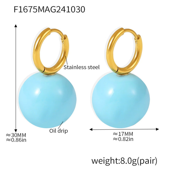 Steel Ball Earrings 316L Stainless Steel Geometric Pvd Electroplated For Women