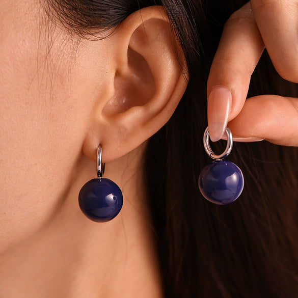 Steel Ball Earrings 316L Stainless Steel Geometric Pvd Electroplated For Women