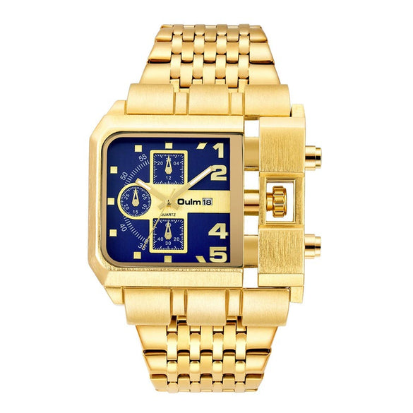 Steel Band Gold Punk Quartz Watch With Large Square Dial