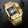 Steel Band Gold Punk Quartz Watch With Large Square Dial