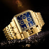 Steel Band Gold Punk Quartz Watch With Large Square Dial