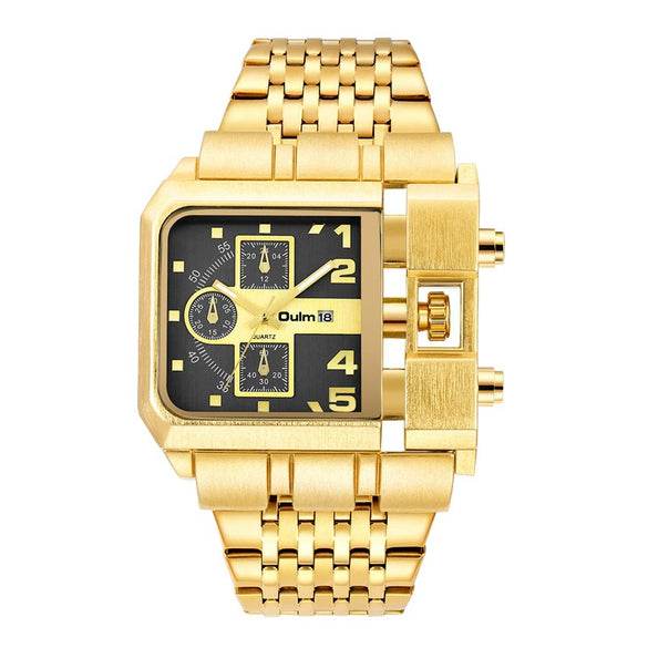 Steel Band Gold Punk Quartz Watch With Large Square Dial