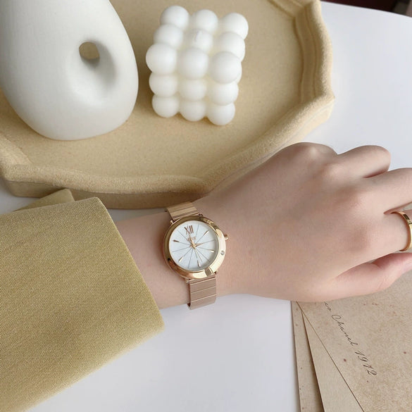 Steel Belt Quartz Watch Alloy Case Ordinary Glass Mirror Cold Style Retro Artistic For Female Students