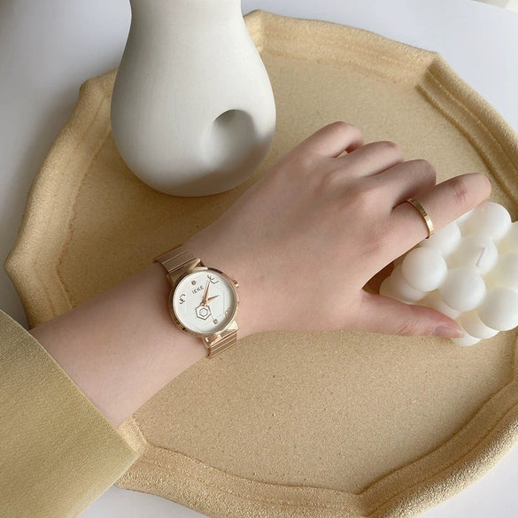 Steel Belt Quartz Watch Alloy Case Ordinary Glass Mirror Cold Style Retro Artistic For Female Students