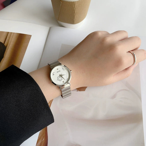 Steel Belt Quartz Watch Alloy Case Ordinary Glass Mirror Cold Style Retro Artistic For Female Students