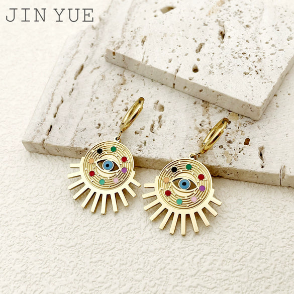 Steel Earrings Devil's Eye Geometric Style Electroplating