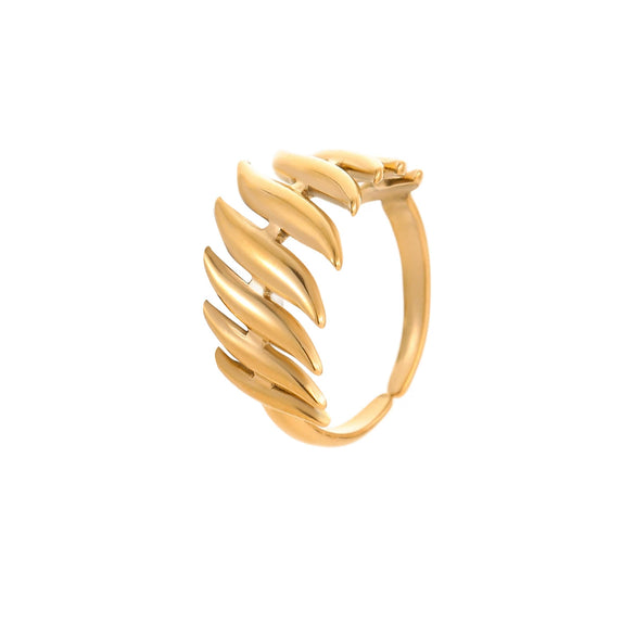Steel Ring Leaf Geometric Electroplated 18K Gold