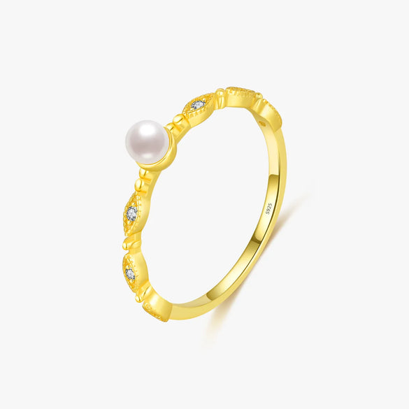Sterling Silver 14K Gold Plated Elegant Glam Sweet Epoxy Inlay Geometric Artificial Pearls Crystal Rings