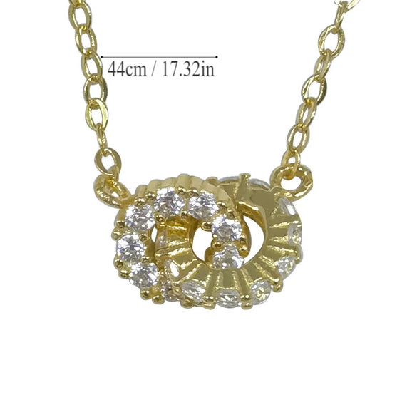 Sterling Silver 14K Gold Plated Vintage Style Simple Style Plating Inlay Double Ring Zircon Pendant Necklace