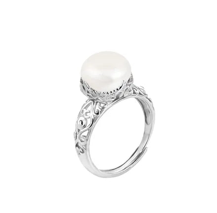 Sterling Silver 18K Gold Plated White Gold Plated Elegant Glam Luxurious Polishing Plating Hollow Out Round Pearl Open Rings