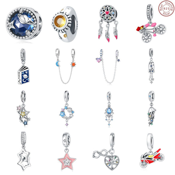 925 Sterling Silver Accessories Beads Life Tree Dream Catcher Net Star Moon Charm Diy Jewelry Bracelet With Dripping Oil Design