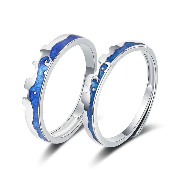 Sterling Silver Adjustable Couple Rings Geometric Star And Moon City Wall Design Electroplated Open Band Lover Gift For Men And Women