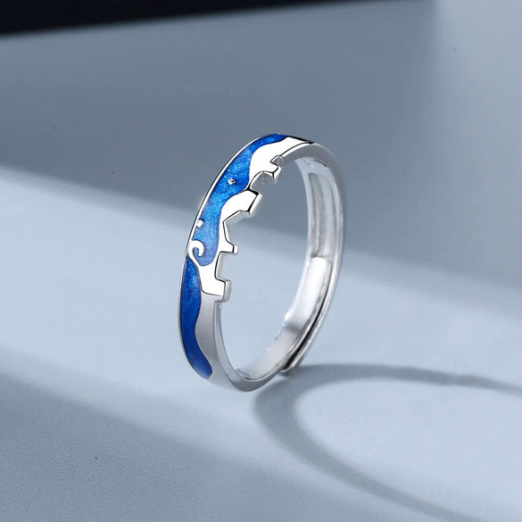 Sterling Silver Adjustable Couple Rings Geometric Star And Moon City Wall Design Electroplated Open Band Lover Gift For Men And Women