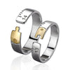 Sterling Silver Adjustable Open Couple Ring Minimalist Ruler Pattern Electroplated Fashion Jewelry