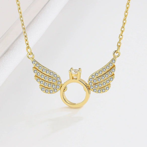 925 Sterling Silver Angel Wings Necklace For Women With Zircon Pendant Electroplated Clavicle Chain Elegant Versatile Niche Design Jewelry