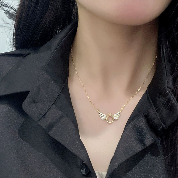 925 Sterling Silver Angel Wings Necklace For Women With Zircon Pendant Electroplated Clavicle Chain Elegant Versatile Niche Design Jewelry