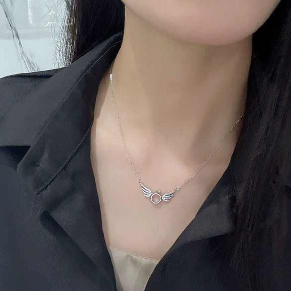 925 Sterling Silver Angel Wings Necklace For Women With Zircon Pendant Electroplated Clavicle Chain Elegant Versatile Niche Design Jewelry