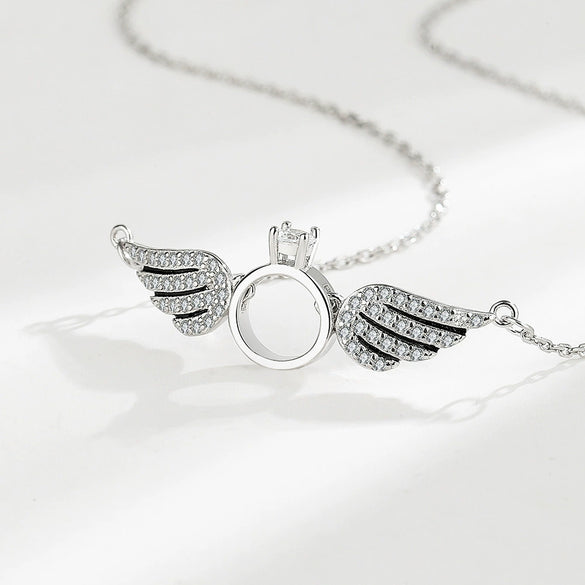 925 Sterling Silver Angel Wings Necklace For Women With Zircon Pendant Electroplated Clavicle Chain Elegant Versatile Niche Design Jewelry