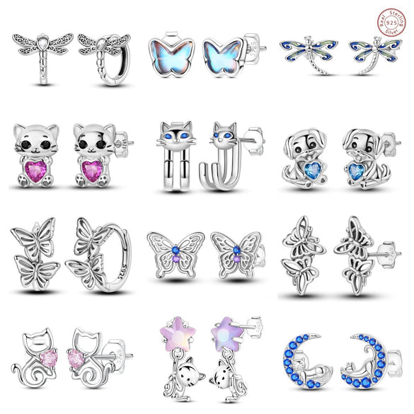 925 Sterling Silver Animal And Heart Shape Earrings For Women With Electroplating Fashion Cute Jewelry