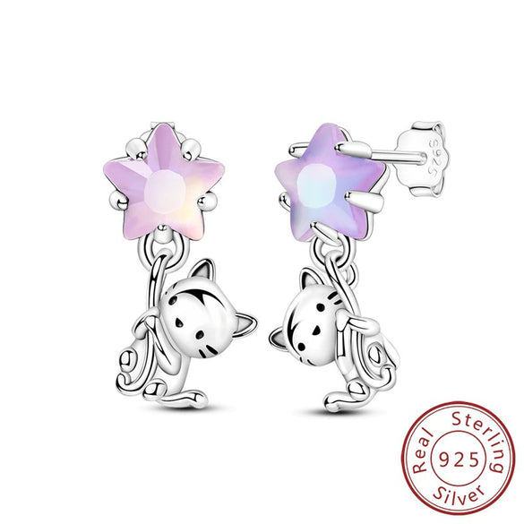 925 Sterling Silver Animal And Heart Shape Earrings For Women With Electroplating Fashion Cute Jewelry