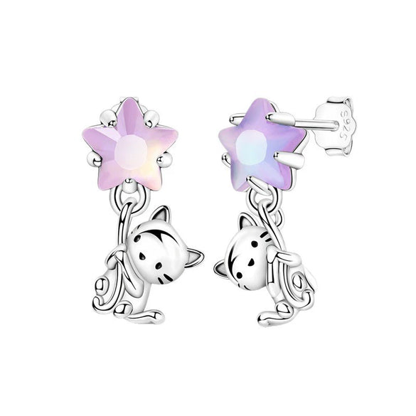 925 Sterling Silver Animal And Heart Shape Earrings For Women With Electroplating Fashion Cute Jewelry