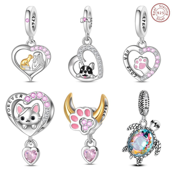 925 Sterling Silver Animal Beads Charm Diy Jewelry Accessories Bracelet Dripping Oil Style