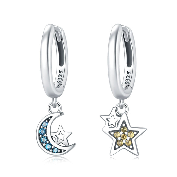 925 Sterling Silver Animal Zodiac Star Moon Earrings Electroplated Women's Fashion Jewelry