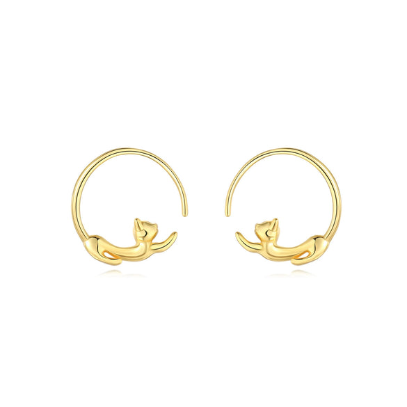 925 Sterling Silver Asymmetric Heart Shape Cat Cartoon Earrings Electroplated Women's Jewelry