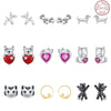 925 Sterling Silver Asymmetric Heart Shape Cat Cartoon Earrings Electroplated Women's Jewelry