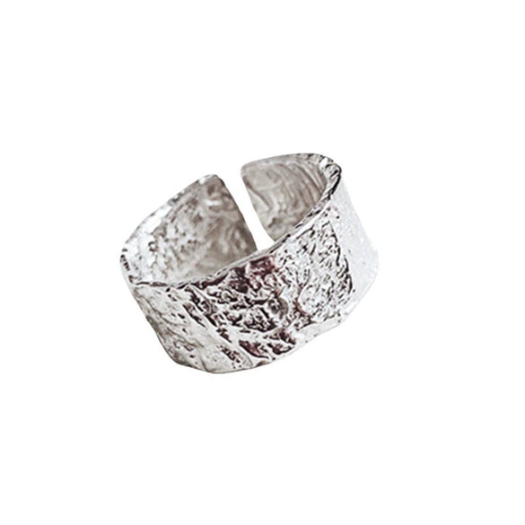 925 Sterling Silver Asymmetrical Wave Ring With Glossy Electroplated Finish Adjustable Open Design Unisex Jewelry
