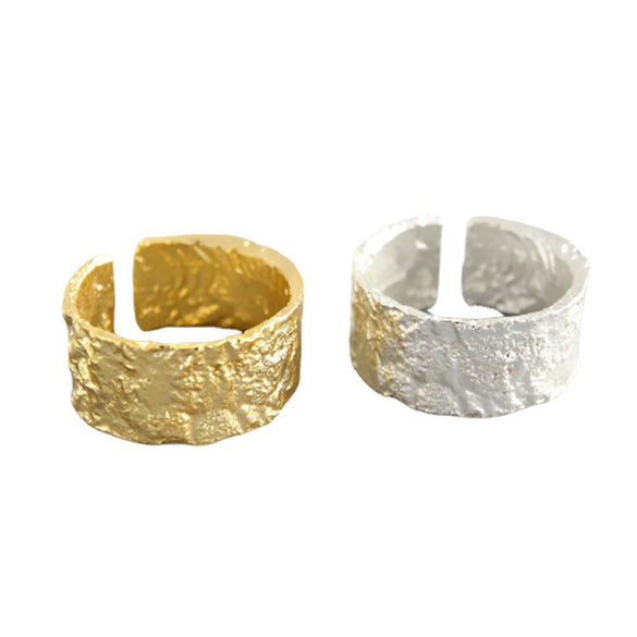 925 Sterling Silver Asymmetrical Wave Ring With Glossy Electroplated Finish Adjustable Open Design Unisex Jewelry