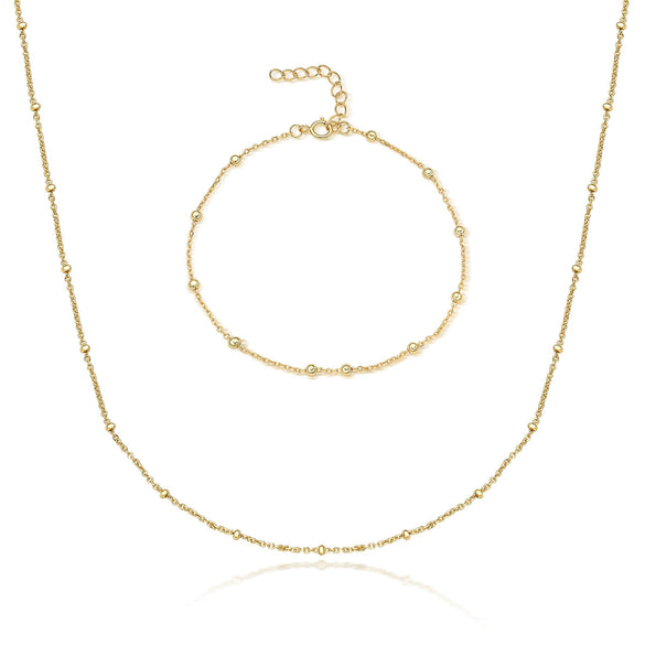 925 Sterling Silver Bead Chain Clavicle Necklace And Bracelet For Women Electroplated With Small Round Beads Niche Simple All Match Style