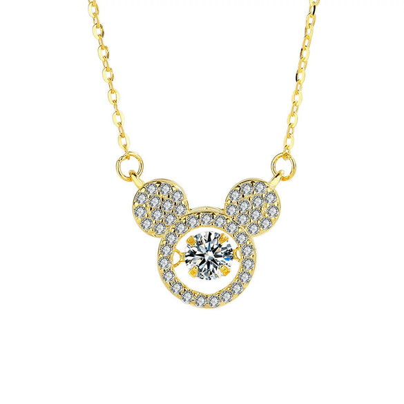 925 Sterling Silver Bear Pendant Necklace With Zircon Cross Chain Electroplated Geometric Cartoon Clavicle Jewelry For Women