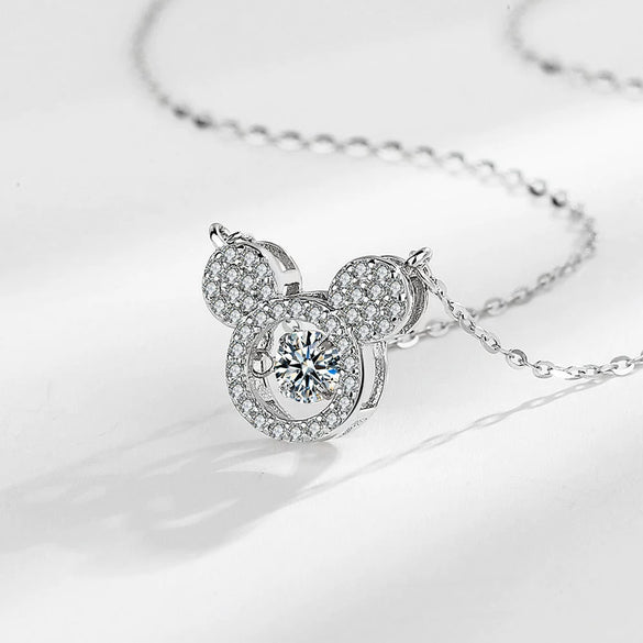 925 Sterling Silver Bear Pendant Necklace With Zircon Cross Chain Electroplated Geometric Cartoon Clavicle Jewelry For Women