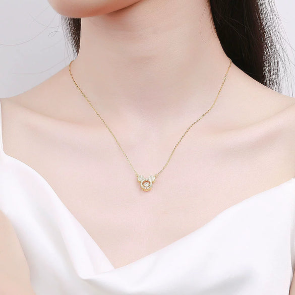 925 Sterling Silver Bear Pendant Necklace With Zircon Cross Chain Electroplated Geometric Cartoon Clavicle Jewelry For Women