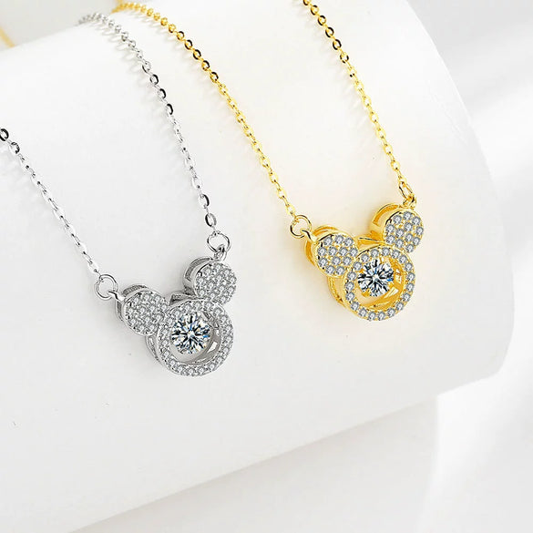 925 Sterling Silver Bear Pendant Necklace With Zircon Cross Chain Electroplated Geometric Cartoon Clavicle Jewelry For Women