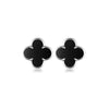 925 Sterling Silver Black Agate Fourleaf Clover Bracelet Earrings Necklace Set Seiko Plants Flowers Pattern Women's