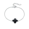 925 Sterling Silver Black Agate Fourleaf Clover Bracelet Earrings Necklace Set Seiko Plants Flowers Pattern Women's