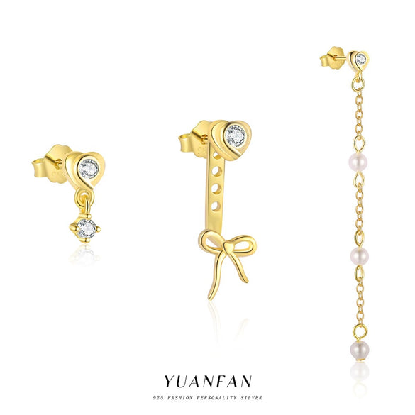 Sterling Silver Bow Zircon Earrings Women's Simple Light Luxury Design