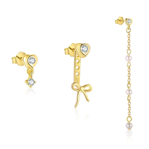 Sterling Silver Bow Zircon Earrings Women's Simple Light Luxury Design